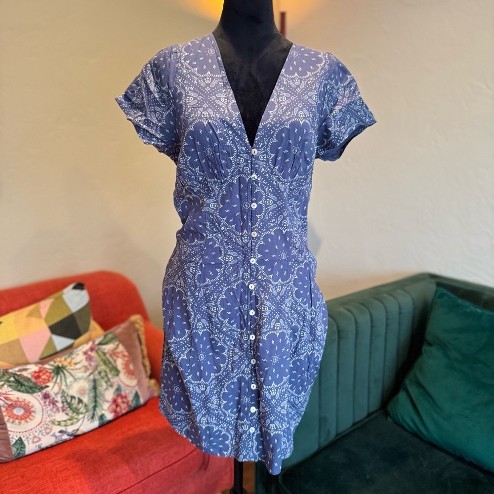 Madewell Blue Patterned Button-Down Dress